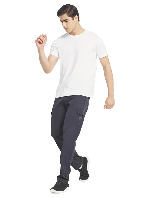 Octave Men Navy Blue Solid Cotton Track Pants