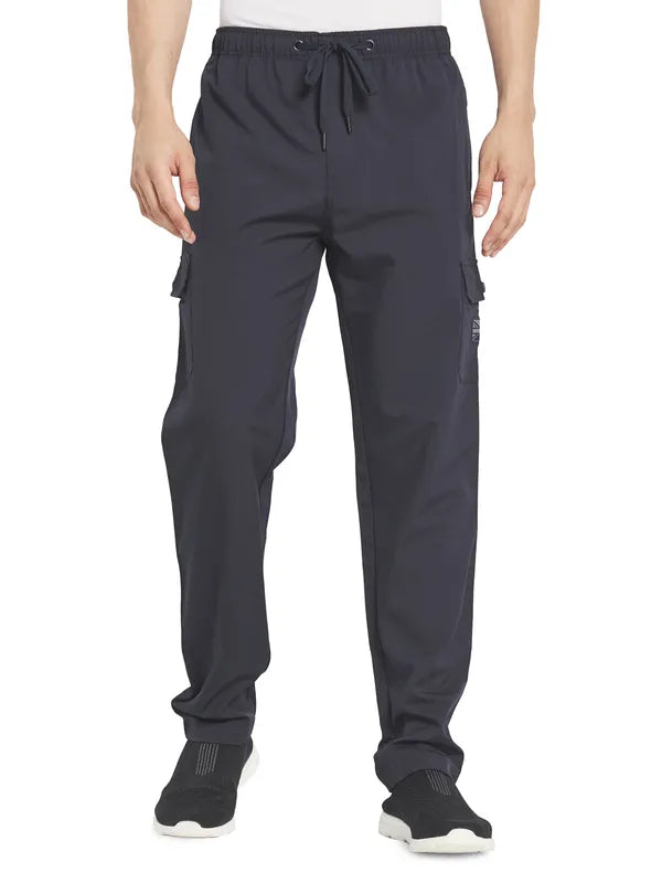 Octave Men Navy Blue Solid Cotton Track Pants