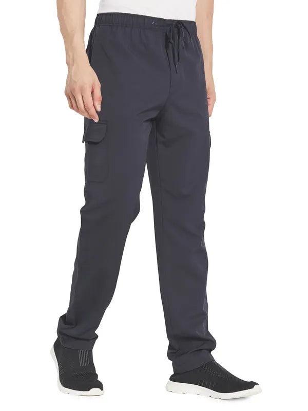 Octave Men Navy Blue Solid Cotton Track Pants