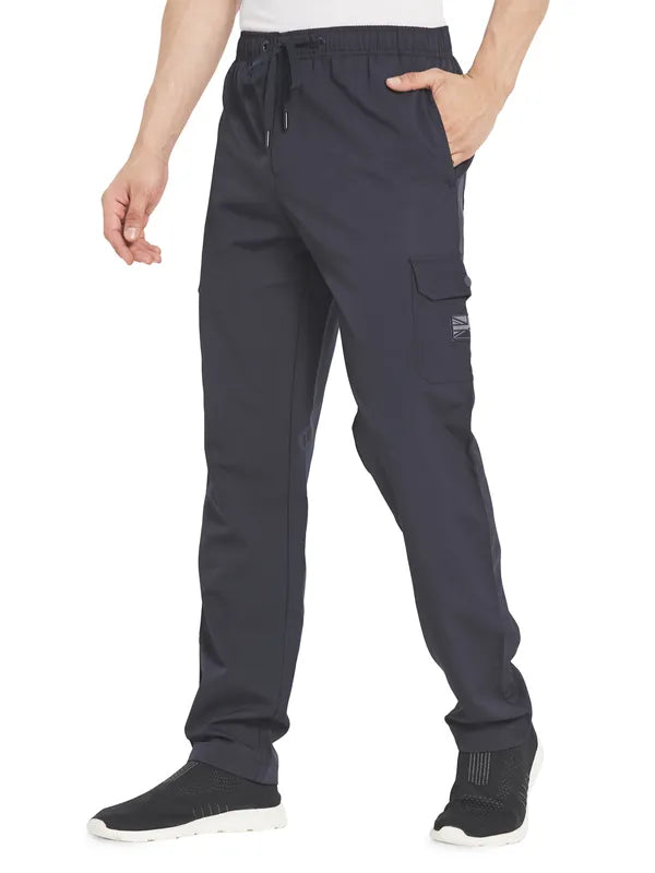 Octave Men Navy Blue Solid Cotton Track Pants