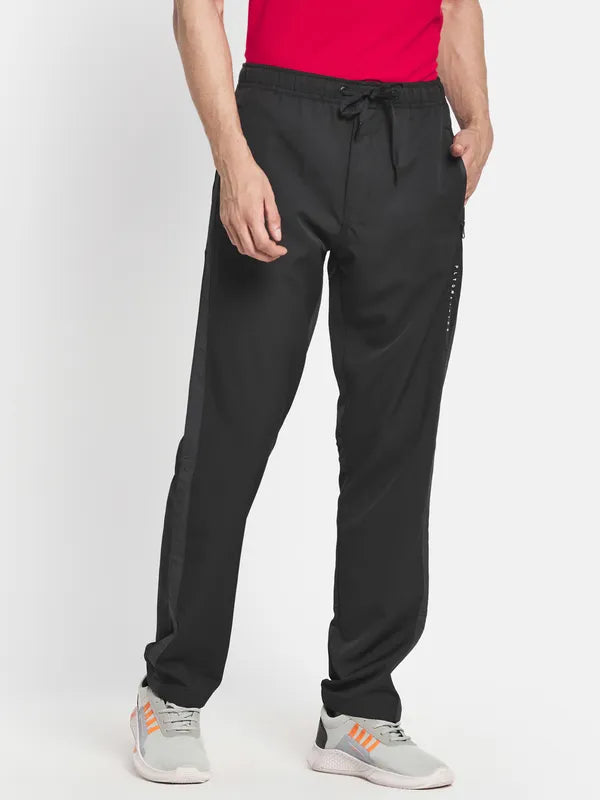 Men Black Solid Cotton Track Pants