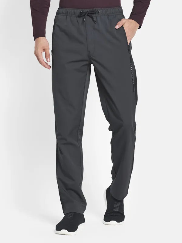 Men Grey Solid Cotton Track Pants