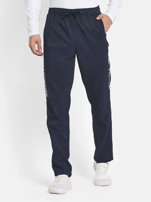 Men Navy Blue Solid Cotton Track Pants