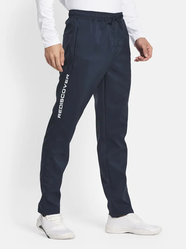 Men Navy Blue Solid Cotton Track Pants