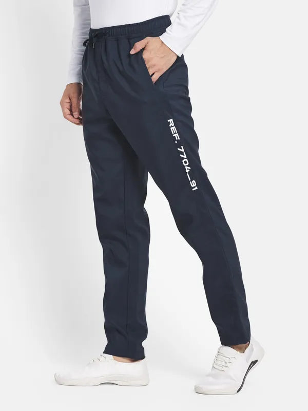 Men Navy Blue Solid Cotton Track Pants