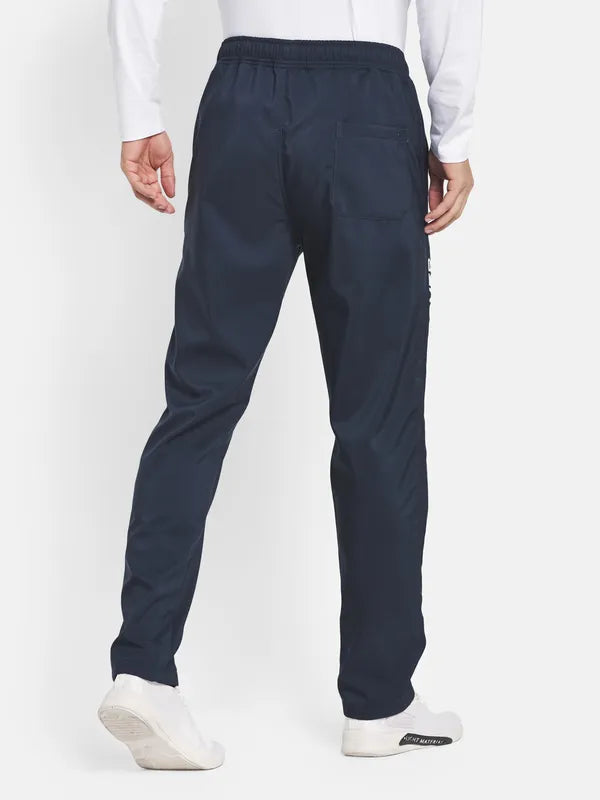 Men Navy Blue Solid Cotton Track Pants