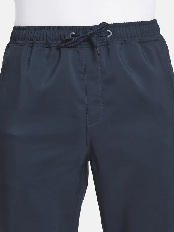 Men Navy Blue Solid Cotton Track Pants