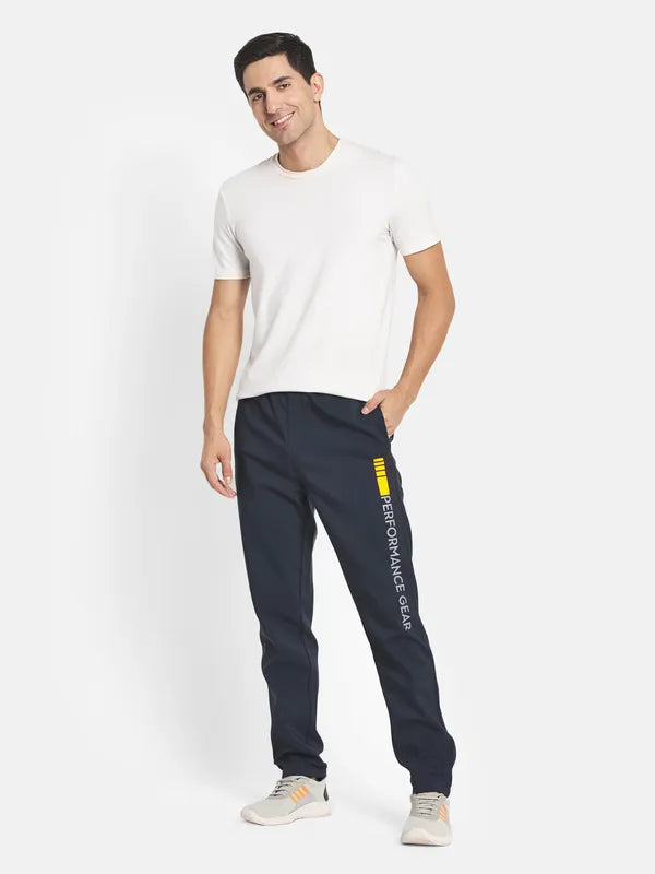 Men Navy Blue Solid Cotton Track Pants