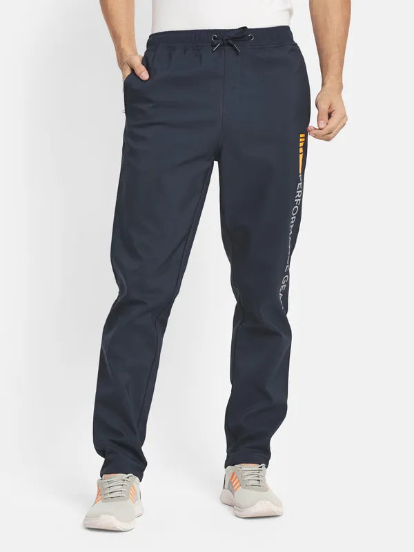 Men Navy Blue Solid Cotton Track Pants