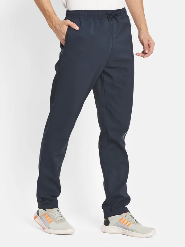 Men Navy Blue Solid Cotton Track Pants