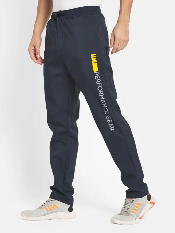 Men Navy Blue Solid Cotton Track Pants