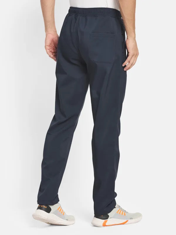 Men Navy Blue Solid Cotton Track Pants