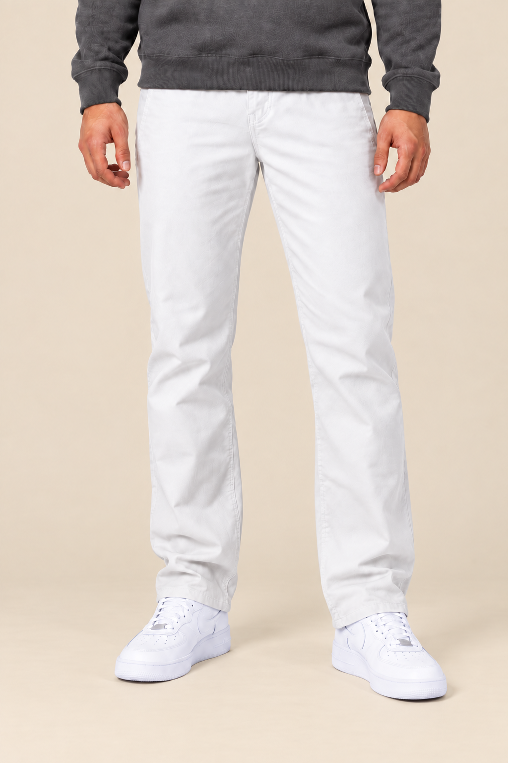 Men’s Regular Fit Woven Cotton Blend Jersey Lower – White
