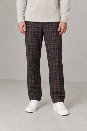 Men’s Yarn-Dyed Brushed Check Lower in Brown – Regular Fit Winter Trousers