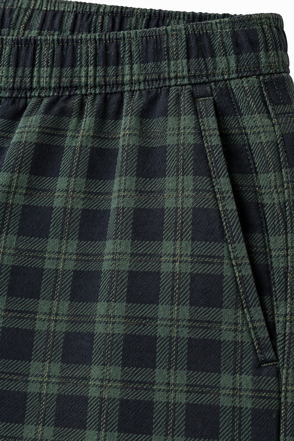 Men’s Yarn-Dyed Brushed Check Lower in Olive– Regular Fit Winter Trousers