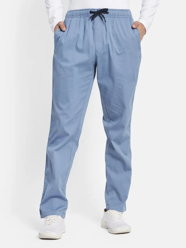 Men Blue Solid Regular Fit Track Pants