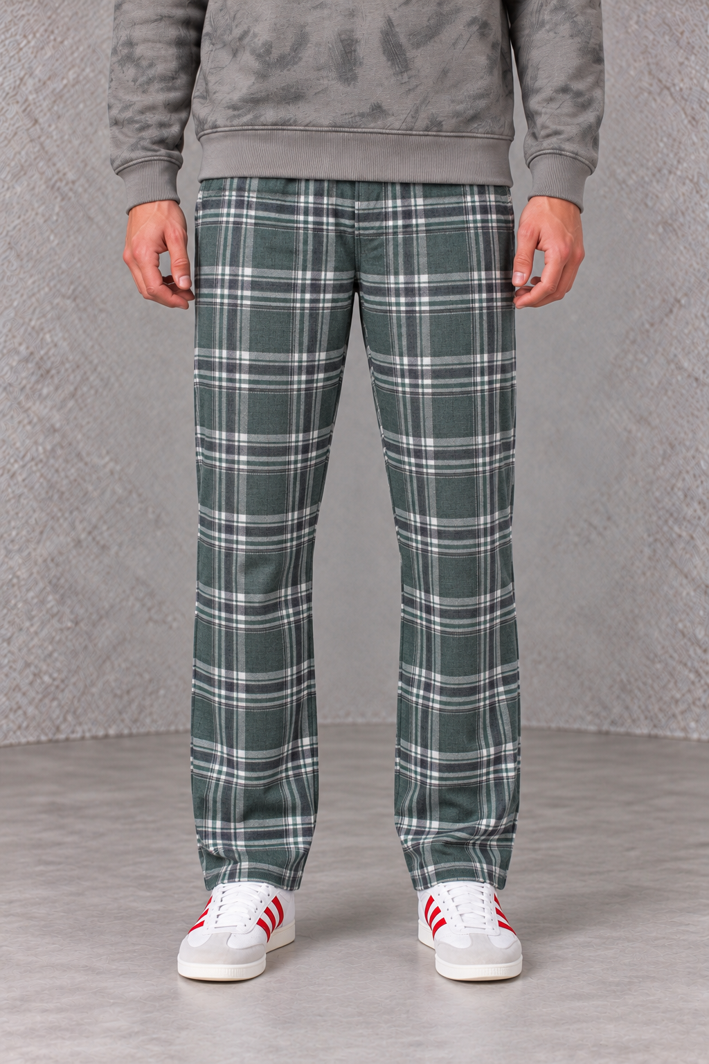 Men's Brushed Yarn Dyed Plaid Green Woven Lower with Drawstring Waist