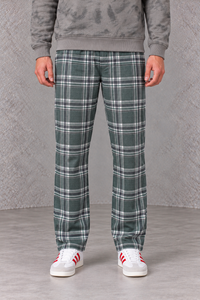 Men's Brushed Yarn Dyed Plaid Green Woven Lower with Drawstring Waist