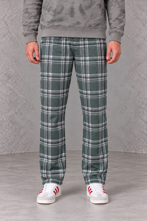 Men's Brushed Yarn Dyed Plaid Green Woven Lower with Drawstring Waist