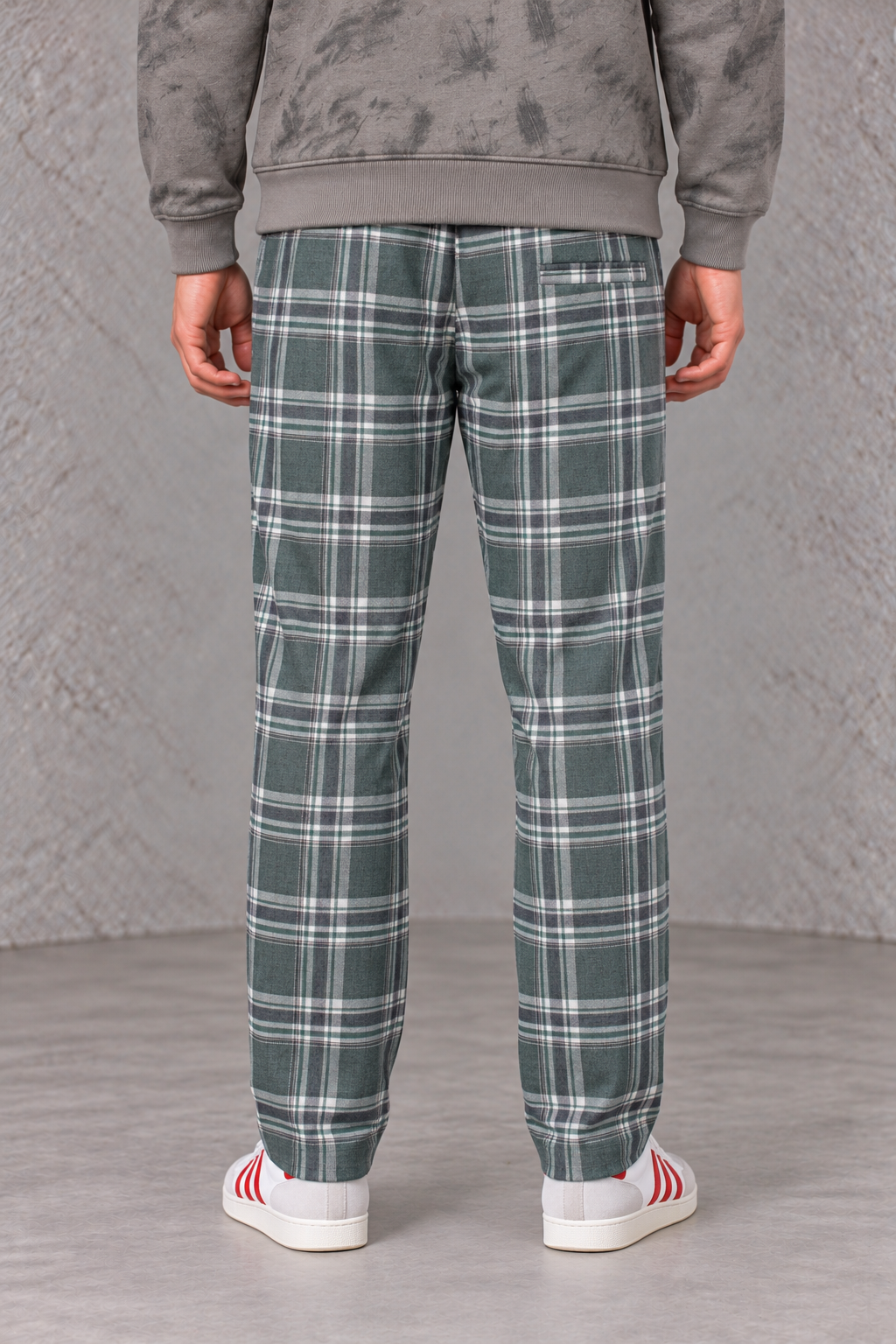 Men's Brushed Yarn Dyed Plaid Green Woven Lower with Drawstring Waist