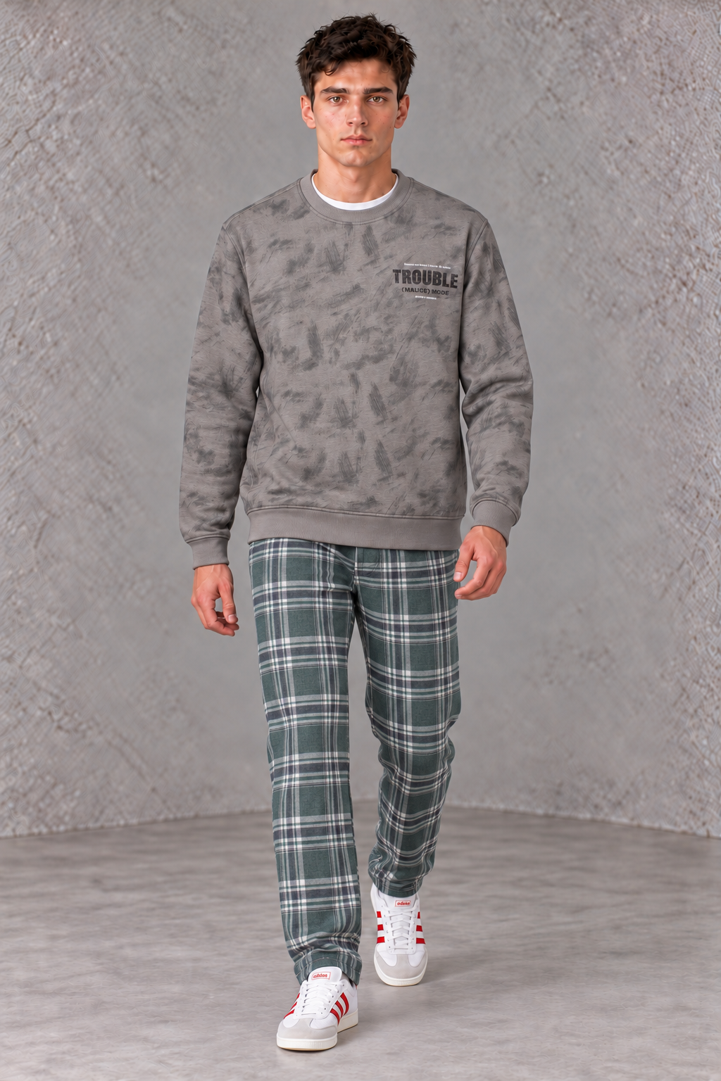 Men's Brushed Yarn Dyed Plaid Green Woven Lower with Drawstring Waist
