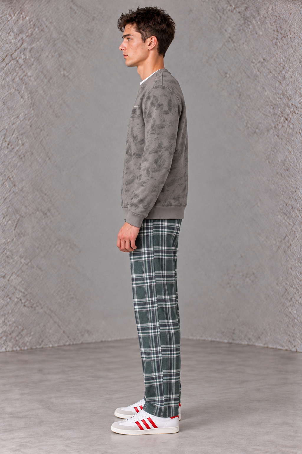 Men's Brushed Yarn Dyed Plaid Green Woven Lower with Drawstring Waist