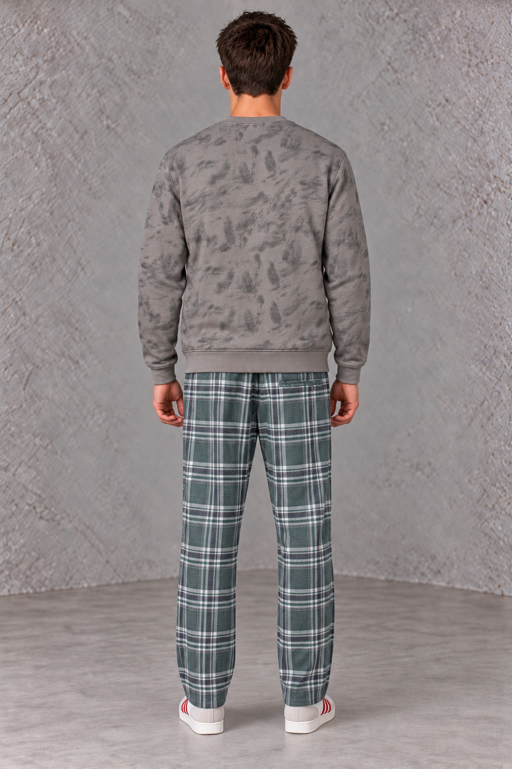 Men's Brushed Yarn Dyed Plaid Green Woven Lower with Drawstring Waist