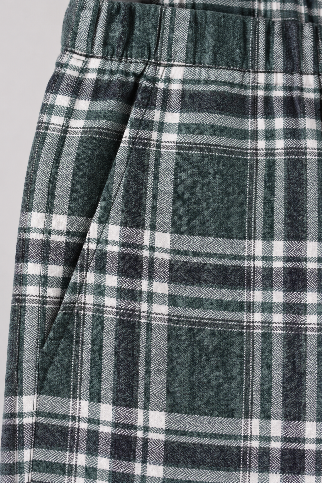 Men's Brushed Yarn Dyed Plaid Green Woven Lower with Drawstring Waist