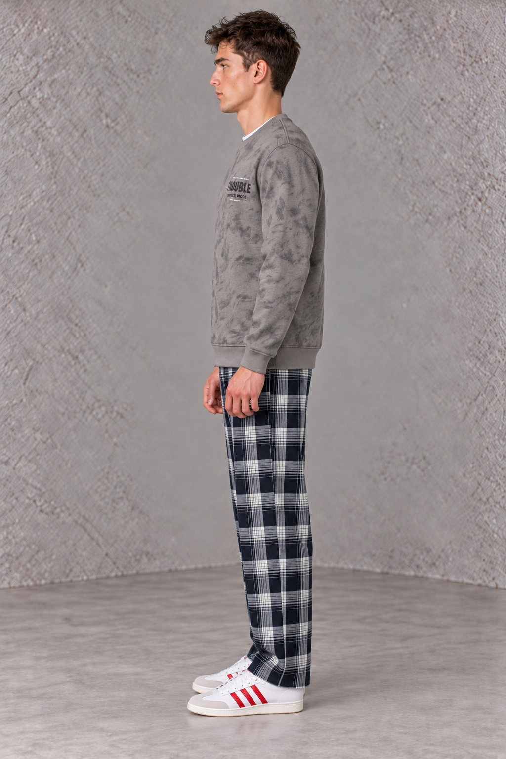 Men's Brushed Yarn Dyed Plaid Navy Blue Woven Lower with Drawstring Waist