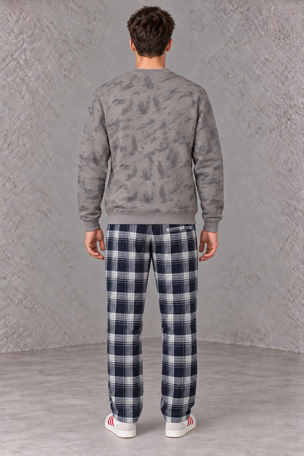 Men's Brushed Yarn Dyed Plaid Navy Blue Woven Lower with Drawstring Waist