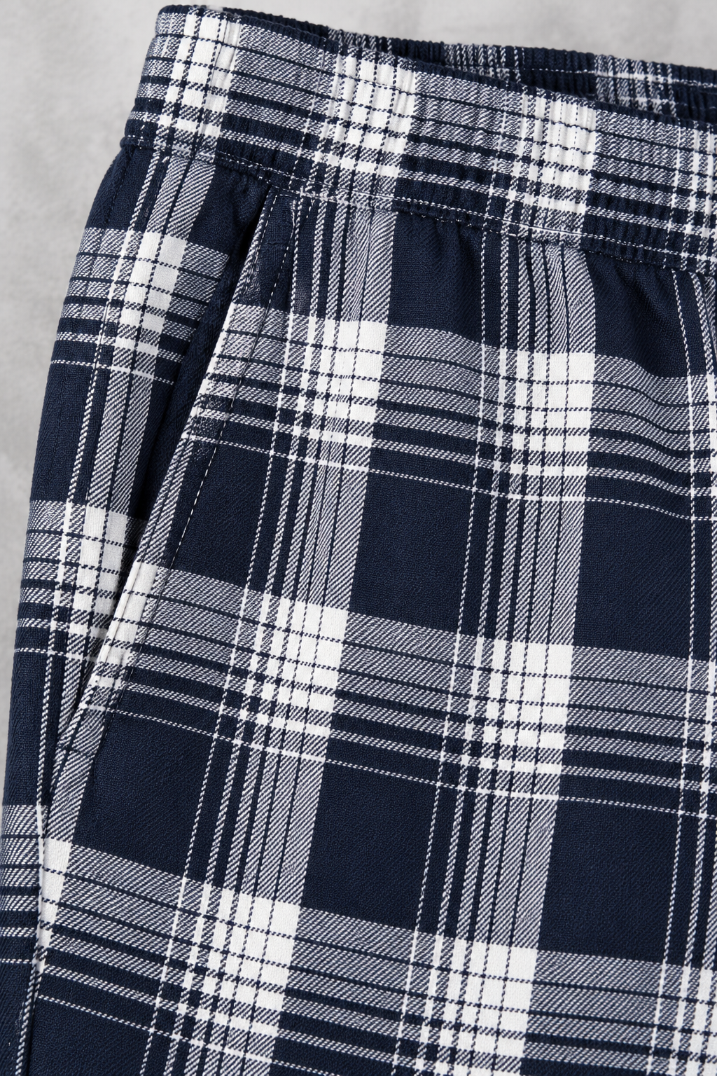 Men's Brushed Yarn Dyed Plaid Navy Blue Woven Lower with Drawstring Waist