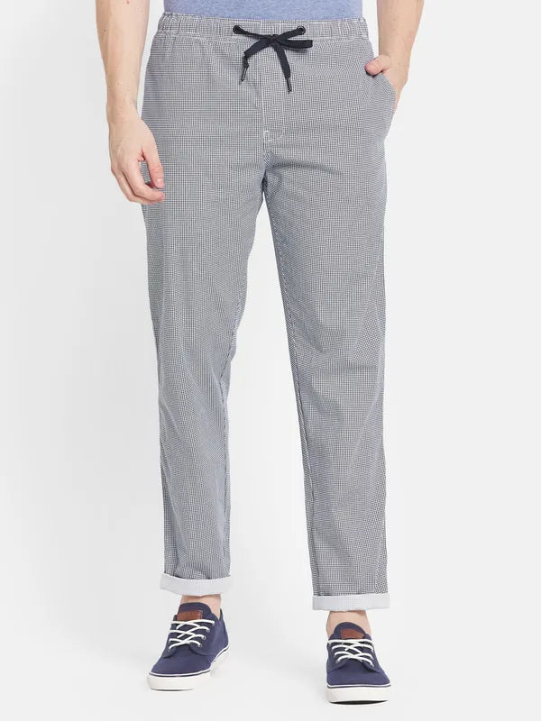 Men Blue Printed Cotton Track Pant