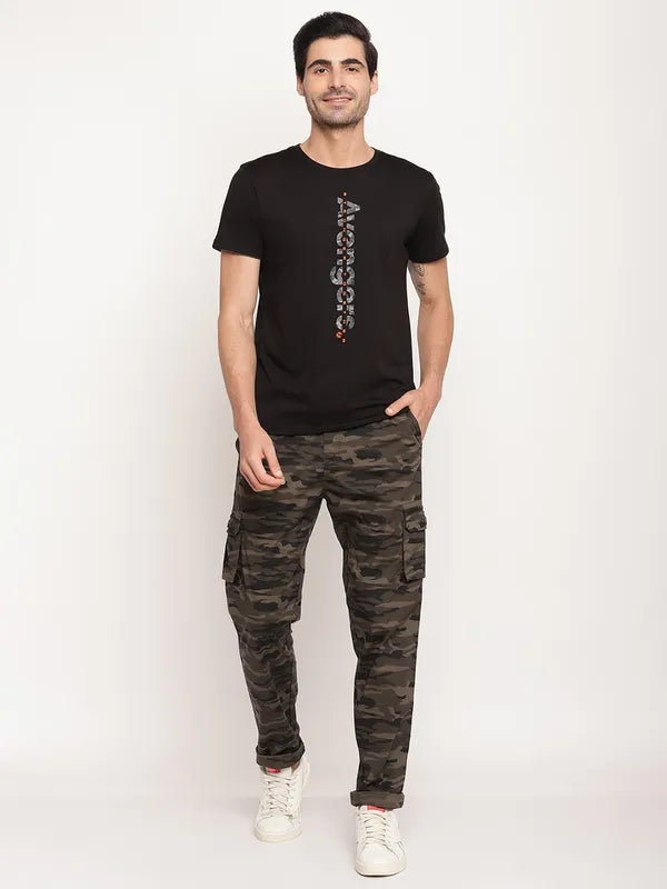 Octave Men Olive Green Camouflage Printed Cotton Track Pants