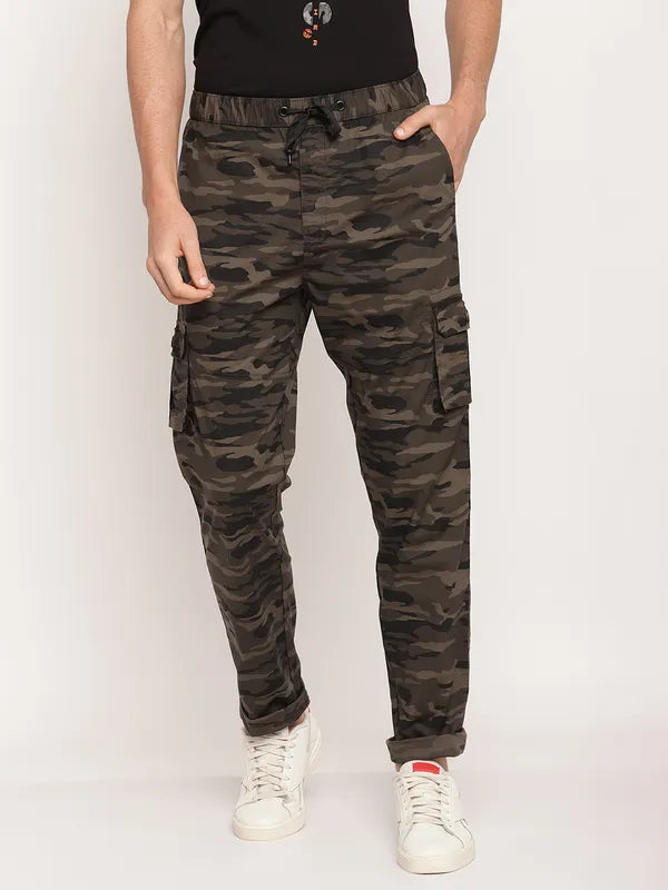 Octave Men Olive Green Camouflage Printed Cotton Track Pants