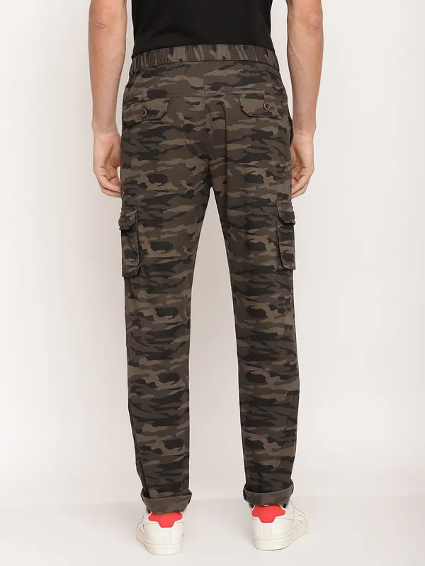 Octave Men Olive Green Camouflage Printed Cotton Track Pants