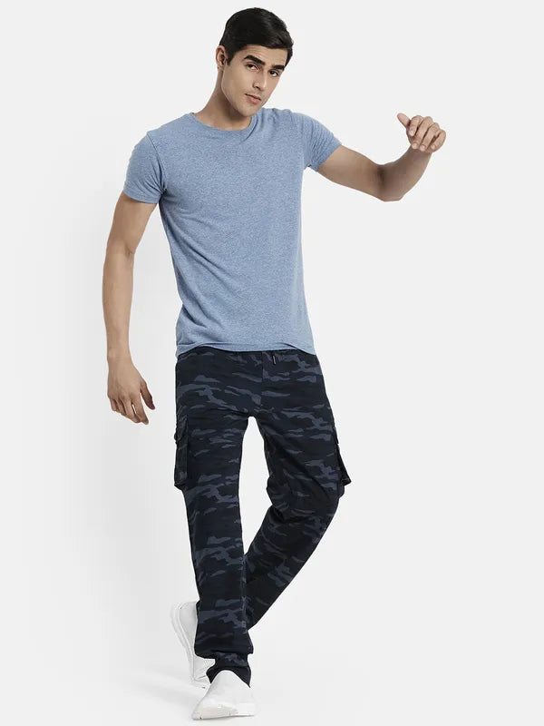 Men Navy Blue Printed Cotton Track Pant