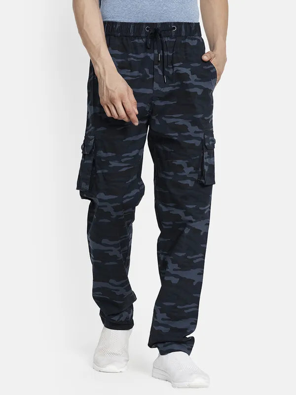 Men Navy Blue Printed Cotton Track Pant