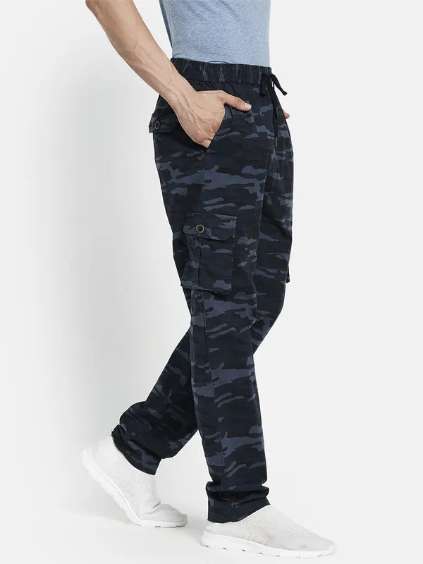 Men Navy Blue Printed Cotton Track Pant