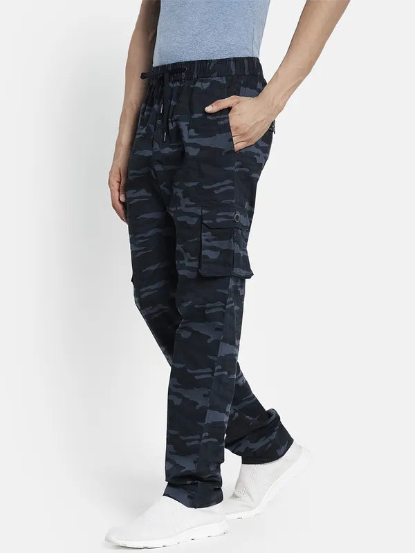 Men Navy Blue Printed Cotton Track Pant