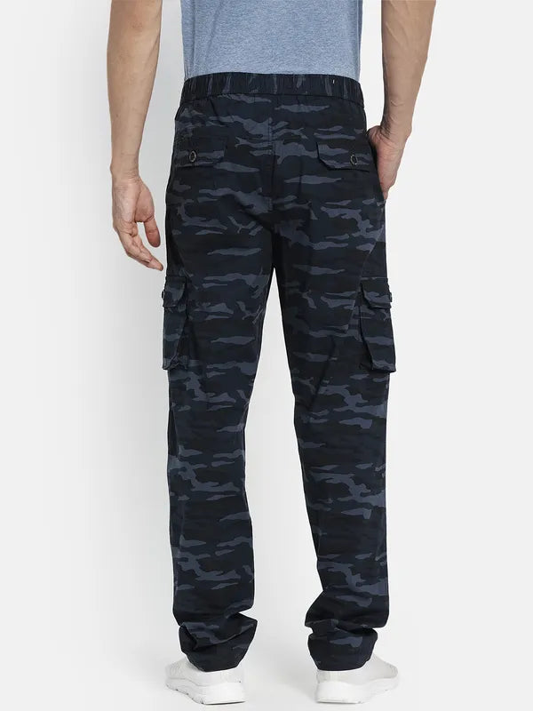 Men Navy Blue Printed Cotton Track Pant