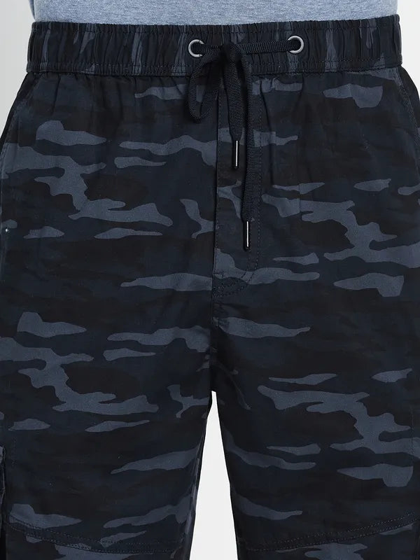 Men Navy Blue Printed Cotton Track Pant