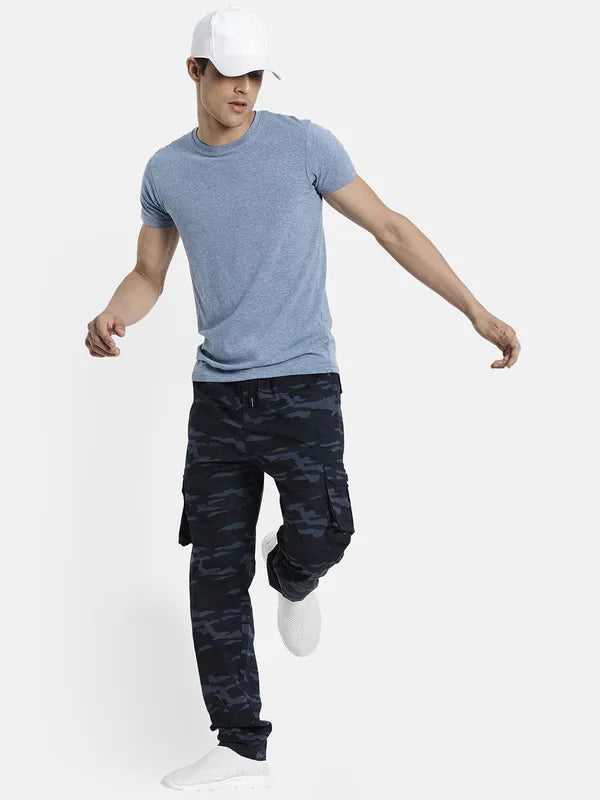 Men Navy Blue Printed Cotton Track Pant