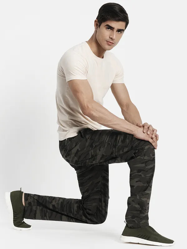 Men Olive Green Camouflage Printed Cotton Track Pants