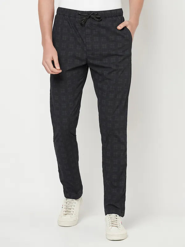 Octave Men Black Checked Cotton Track Pants