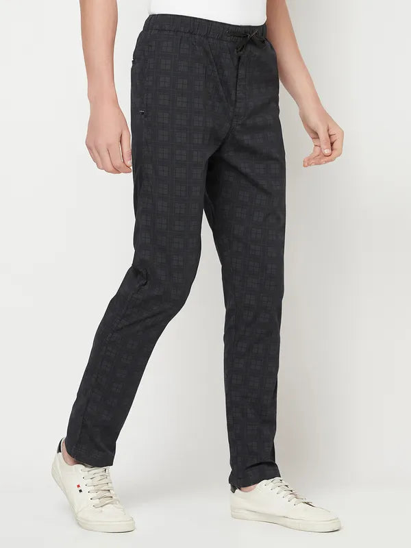 Octave Men Black Checked Cotton Track Pants