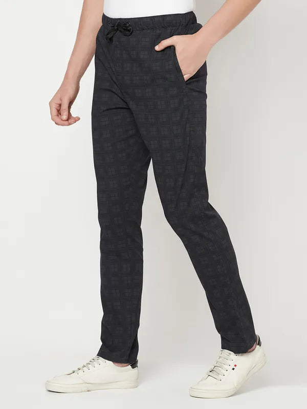 Octave Men Black Checked Cotton Track Pants