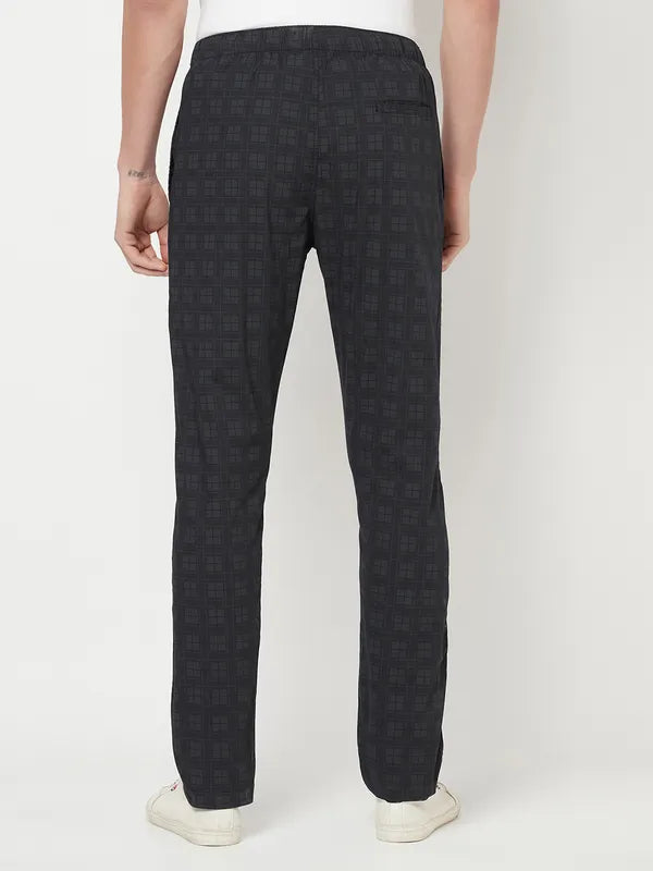 Octave Men Black Checked Cotton Track Pants