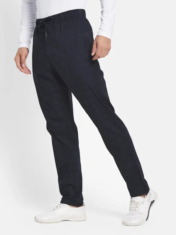 Men Navy Blue Solid Cotton Track Pants