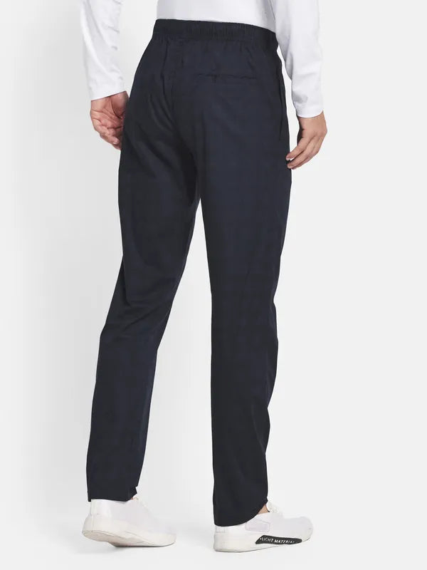 Men Navy Blue Solid Cotton Track Pants