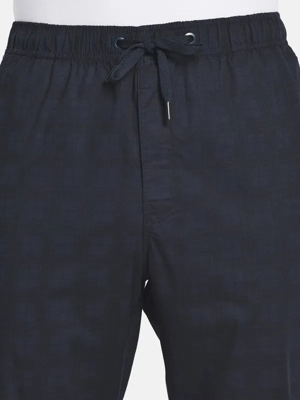 Men Navy Blue Solid Cotton Track Pants